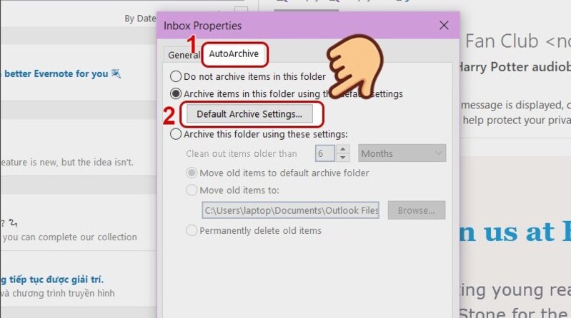 Hướng dẫn các thao tác Archive mail cho từng folder