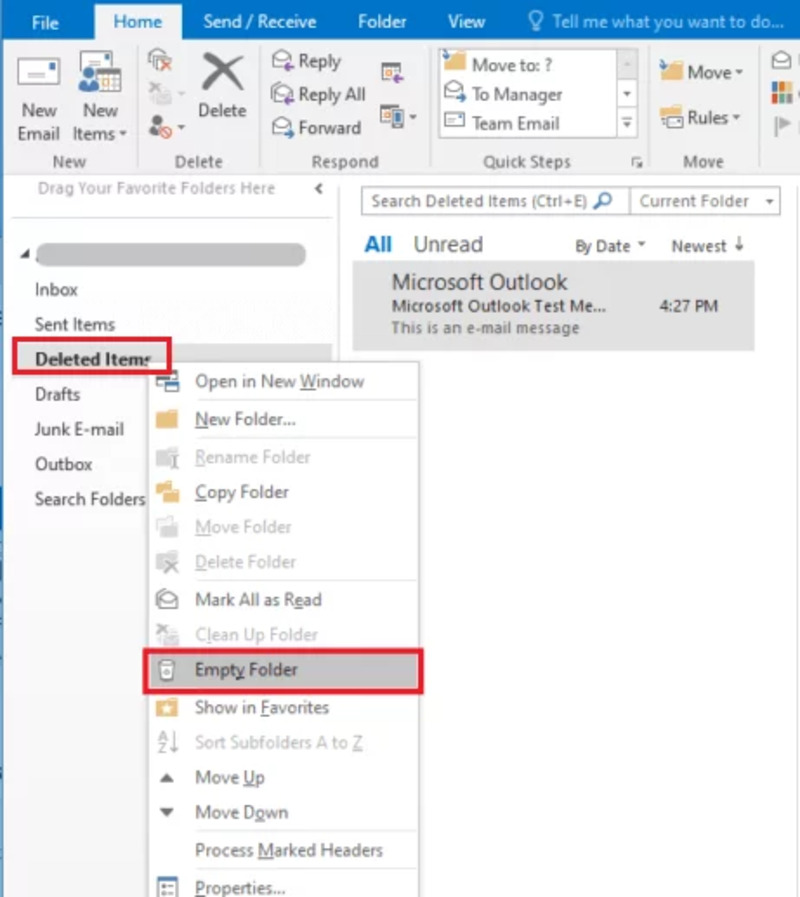 Nhấn chọn Empty Folder để xóa hoàn toàn email